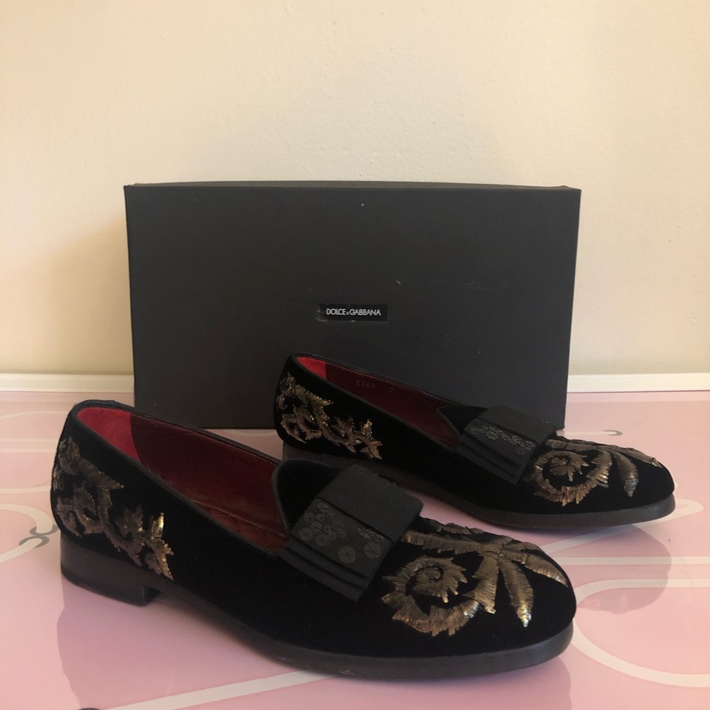Dolce & Gabbana Sequin Bow-tie Loafers